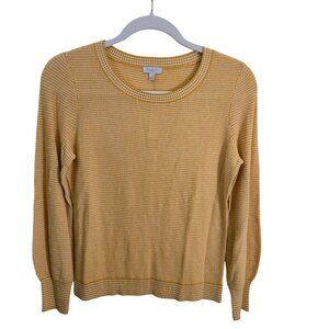 Talbots NWT Petite Mustard White Cotton Blend Crew Neck Logistic Sweater Size Sp
